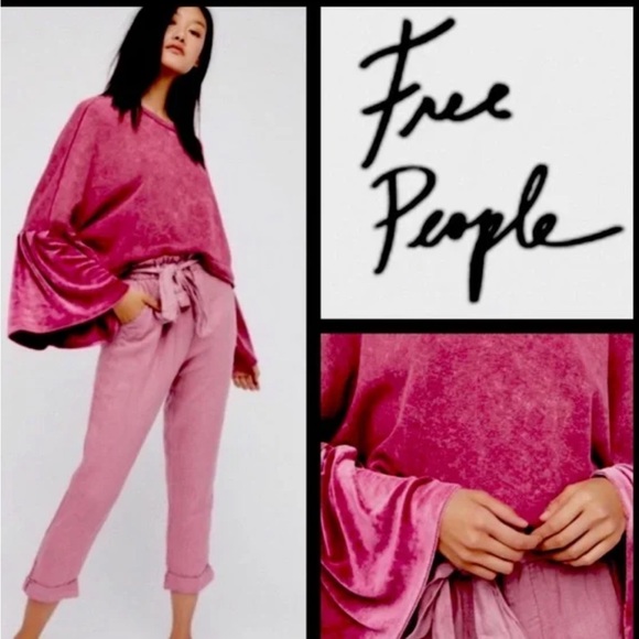 NWT Mauve Free People oversized sweatshirt with velvet bell sleeves - Picture 1 of 2